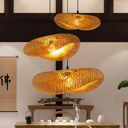 Lampade a sospensione a LED in bambù di design nordico Lampade a sospensione in legno per soggiorno con luce in legno