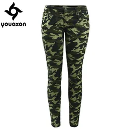 Youaxon dams s-xxxxxl plus storlek chic camo armé grön skinny jeans för kvinnor femme kamouflage beskurna penna byxor 210708
