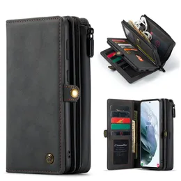 Wallet Case,Super Handmade Leather Zipper Detachable Magnetic 18 Card Slots Phone Case Clutch Purse for Samsung Galaxy S21 Ultra S21 Plus S20 Note 20 10 A51 A71 A52 A72