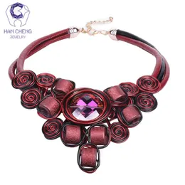 Hancheng Fashion Leather corda artesanal de pedras de pedra gemas de cristal colar de colar mulheres colares de colar jóias bijoux chargo