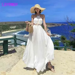 LDRYRWQY Sommer Koreanische Version Sexy Temperament Weiße Schlanke mit Rückenless Fashion Dress Office Lady Polyester 210416