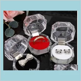 Biżuteria Pakiety Pakiety Pierścień Uchwyt kolczykowy Wyświetlacz akrylowy przezroczyste opakowanie ślubne pudełko pudełko pudełko upuszczanie dostawy 2021 BCJT5