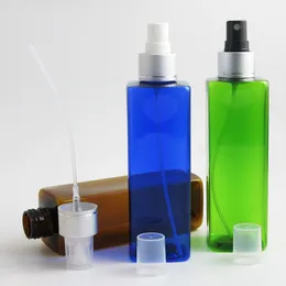 30 pcs 240ml Square Plastic Mist Spray Bottle 8oz Clear Blue Amber Green Perfum Atomiser Bottle For Refillable Travel
