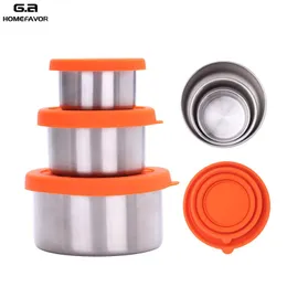Dinnerware Sets 3 Pcs Condiment Containers With Silicone Lids Stainless Steel Lunch Bento Container Spice Sauce Nut Ketchup Storage Box