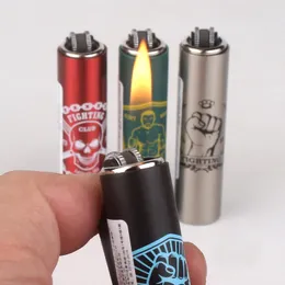 Creative Metal Clipper Rör lättare Jet Portable Sliphjul Flint Uppblåsbara Butane Gas Lighter Free Fire Men Rökning Presentkollektion