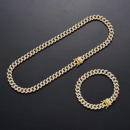 9mm Men Women Hip Hop Cuban Link Chains Necklace Bracelet Cubic Zirconia Iced Out Rock Ropper Punk Choker Chain High Quality Full Copper Bling Jewelry Gold Silver
