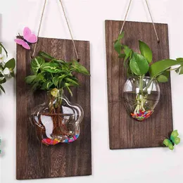 Wall-mounted Glass Vases Wall Hanging Plant Hydroponic Landscape DIY Bottle for Home Garden Decoration-30 210610