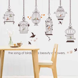 Bird Cage flower cartoon Wall Sticker for Living room Bedroom Kids Room kindergarten window shop Home Decor Wall Decal 210420