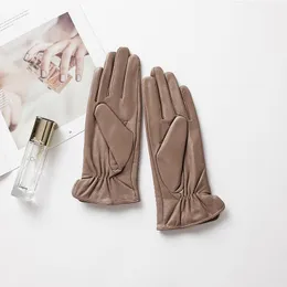 Fünf Fingerhandschuhe 2021 Damen Ziegenleder Winter Plus Samt Thermal Driving Anti-Wind Dünner Stil Echtes Leder Weiblich K860A