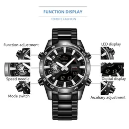 Teameite Brand Gold Mens кварцевые часы спортивные цифровые часы мужчины светодиодные двойные дисплеи наручные часы водонепроницаемый светящийся Relogio Masculino-2022