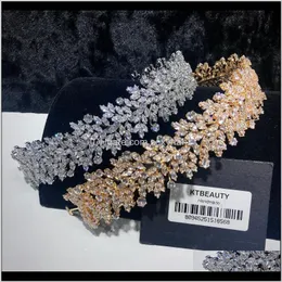 Klipp Barrettes Hårfall Leverans 2021 Rhinestone Zirconia Tiara Längre storlek Siery/Gold pannband Royal Bridal Wedding Dressing Crown Acces