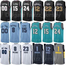 Напечатанный напечатанный баскетбол Ja Morant Jerseys 12 Кайл Андерсон 1 Jarrett Culver 23 Брэндон Кларк 15 Денатон Мелтон 0 Темно-синий Зеленый Черный Белый Серые Мужчины Женщины