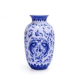 YEFINE Vintage Decoration Jardiniere For Homes Antique Traditional Chinese Blue And White Porcelain Vase Flowers 211215