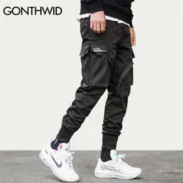 GONTHWID Ribbon Buckle Multi-Pockets Harem Joggers Pants Streetwear Men Hip Hop Casual Cargo Sweatpants Trousers Male 210715