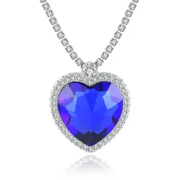 Trendy Luxury Big Size Heart Peach Shape Hanging Pendant Necklace Setting Crystal Box Chain Purple Color For Women Necklaces