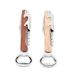 4 in 1 Wine and Beer Bottle Opener Wood Handle Hand-Held Deluxe Corkscrew Double Hinge