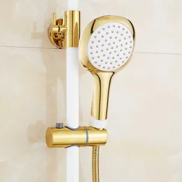 White&Gold Wall Mounted Ultrathin Shower Head + Handheld Shower Head + 150cm Srainless Steel Shower water Hose 210724