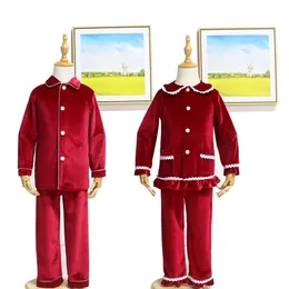 レースのフリルの子供の寝室の子供のナイトウェア男の子と女の子のクリスマス赤のベルベットのパジャマ211109
