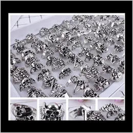 Band Jewelry Mieszane 20 sztuk Najwyższej jakości Gothic Punk Assorted Hurtownie Lots Skull Style Bikers Męskie Vintage Tybetańskie Pierścienie 1652 Drop Dostawa 202