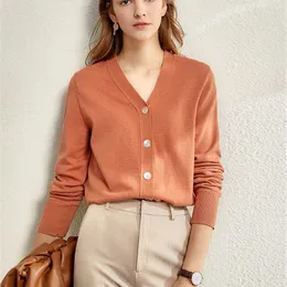 Amii minimalismo mulheres outono inverno sólido malha camisola tops moda causal vneck luva cheia solta fêmea cardigan 12030003 211120