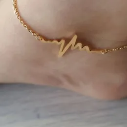 Utsökt Heartbeat Metal Rostfritt stål Anklet 2021 Summer Beach Bridesmaid Simple Fashion Accessories Smycken Gift