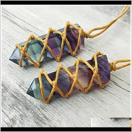 Collana di fluorite di cristallo di rocca Pietra Ciondolo Chakra arcobaleno Quarzo naturale Colonna a pendolo esagonale Reiki Guarigione Ebreo Qylpth Maziw Hke38