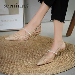 SOPHITINA Mature Women's Shoes Summer Mesh Breathable Beaded Back Strap Shoes Pointed Toe Pin Buckle Female Sandals Daily AO575 210513