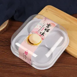 50pcs Square Plastic Moon Cake Trays Packaging Egg-Yolk Puff With Cover Container Holder Packaging Box