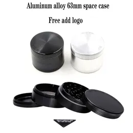 Space Case Grinders 63mm Herb Grinder 4 Piece Tobacco Cursher With Triangle Scraper Aluminium Alloy vs Zinc Alloy Sharpstone Grinder Gratis tillägg logotyp