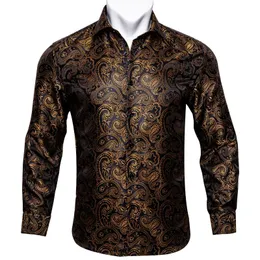 Men's Casual Shirts Barry.Wang Black Glod Paisley Floral Silk Shirt For Men Wedding Accessories Casul Fashion Designer CC-007