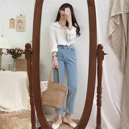 S-XL Spring white long Sleeve Patchwork cotton Shirts Casual Loose Women cute Blouses Female Top vetement femme 210417