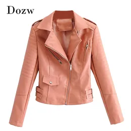 Solid PU Faux Leather Jacket Coat Women Fashion Long Sleeve Zipper Motorcyle Jackets High Street Ladies Outerwear Tops 210515