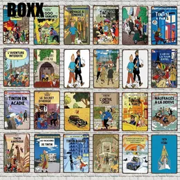 Tintin мультфильм металлический знак железа настенные настенные налет металл старинные пабы детская комната домашняя ремесло декор ретро плакат 30x20cm