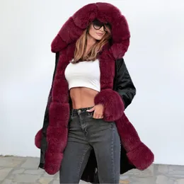 Damskie pucha parkas furtuj zimowa designerka retro z kapturem płaszcz żeńskim moda za vintage ciepła długa parka jaqueta feminina dr1