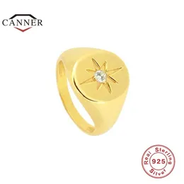 Cluster Rings CANNER 925 Sterling Silver Luxury Glossy Round Octagonal Star Diamond Ring For Women Ladies Jewelry Anillos