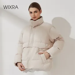 Wixra Womens Puffer Jacket Fashion Loose Patchwork Parka Solid Warm Outwear Ladies Streetwear Winter Coat Female Clothes 210923
