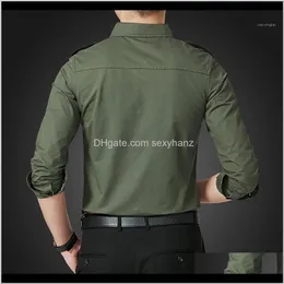 Casual Shirts Clothing Apparel Drop Delivery 2021 Spring Autumn Mens Long Sleeve Single Breasted Lapel Cargo Shirt Safari Style Slim Fit Kore