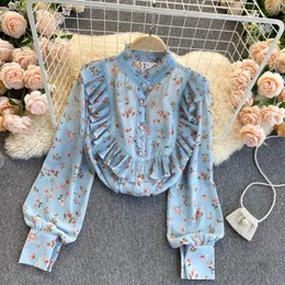 Bloups feminina camisas Lukaxsikax 2021 Spring Autumn Mulheres Manga longa Blusa solta Babana doce Baixas Floral Chiffon Tops