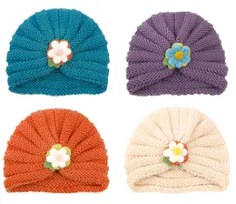 2021 Nya stickade Turban Baby Girls Boys Höst Vinter Varm Knit Mössor Kepsar För Barn Flower Cap Hat Kids Headband