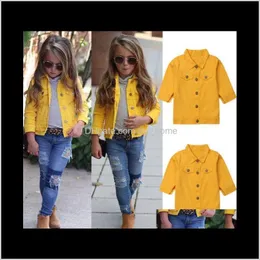 Outwear Baby Kids Maternity Drop Delivery 2021 Fashion Girls Yellow Denim Jacket Långärmad Coat OuterWear För Baby Girl Barnkläder Ki