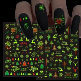 2021 Ny Lysande Jul Nail Art Stickers Snowflakes Snowman Trees Elk Nails Klistermärke Dekorationer Tillbehör Manikyr Inredning för julklapp