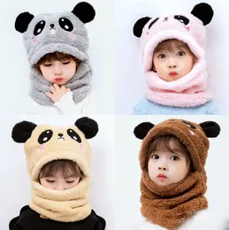 Chłopcy Children Fotografie Dziewczyny Plus Fleece Cap Panda Ears Stuff Dla Dzieci 2021 Winter Ciepły Szalik Zestaw Noworodków Baby Stuff