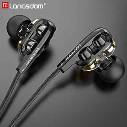 Langsdom D4C Wired Earphone Headphone with Microphone Double Speaker Ear Phones Type C Headset Gaming Auriculares fone de ouvido
