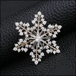 Pins, Brooches Jewelry Sparkly Snowflake Black Zircon Pins Christmas Aessory Winter Gift For Women Snow Pin Badge Glitter Broche Drop Delive