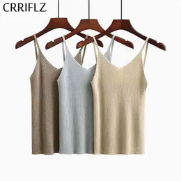 Solid Knitted Tank Tops Women Summer Casual Sleeveless Sexy CRRIFLZ 210520