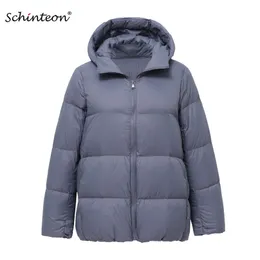 Schinteon Light Down Jacket 90% Vit Duck Coat Casual Loose Winter Warm Outwear With Hood High Quality 9 Färger 211018