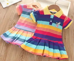 Summer Girls dresses child's short-sleeved rainbow princess dress children's baby polo skirts