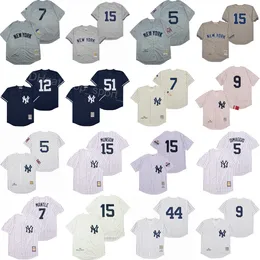 1969 1973 1977 Retro Baseball 15 koszulek Thurman Munson 12 Wade Boggs 99 Aaron Judge 5 Joe DiMaggio 9 Roger Maris Prążki Biały Szary Granatowy Vintage 1939 1951 1961