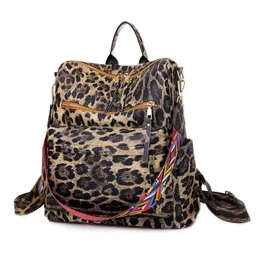Mode damer ryggsäck kvinnor leopard väskor pu läder två-axel ryggsäckar stil