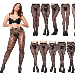 1pcs Kvinnor Sexiga Fishnet Tights Jacquard Weave Pantyhose, Garns Garter Grid Strumpor Slang Sexig Underkläder Collant 211221